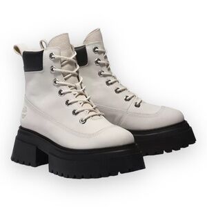 NEW Timberland SKY 6 Inch‎ Lace Up Platform Boots White Nubuck  Size 10 Leather